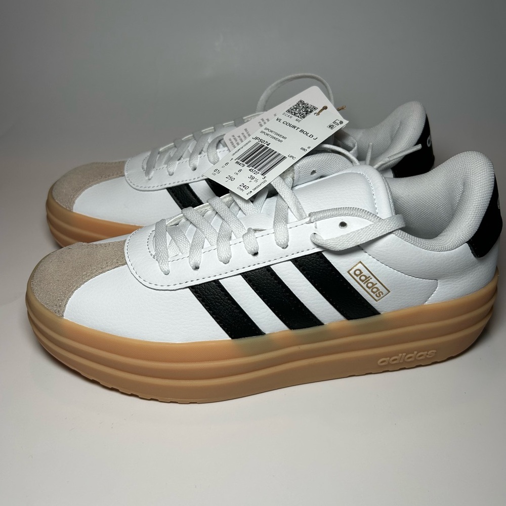 adidas White and Black VL Court Bold J, US Junior 6.5, US Women’s 8